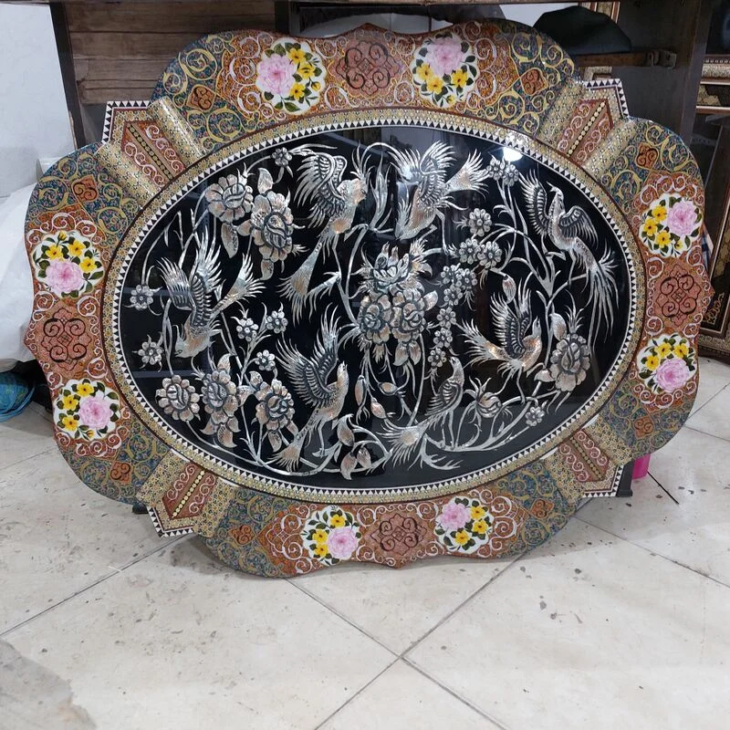 تابلوی خاتم دالبری وپلاک مسی قلمزنی50در70 - Image 4