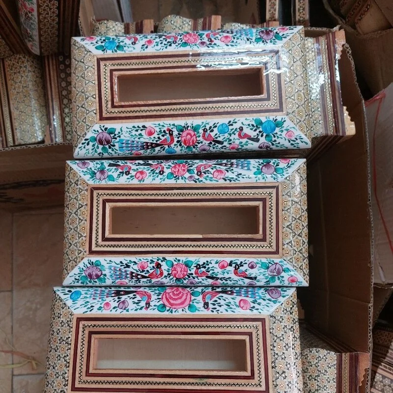 جادستمال کاغذی خاتم با نقاشی مینیاتوری گلمرغی - Image 10