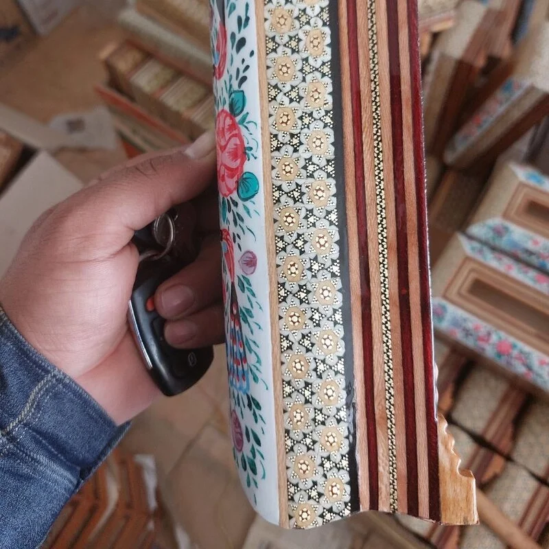 جادستمال کاغذی خاتم با نقاشی مینیاتوری گلمرغی - Image 7