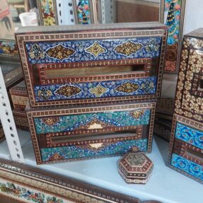 جعبه دستمال کاغذی خاتم و مینیاتور گلمرغ