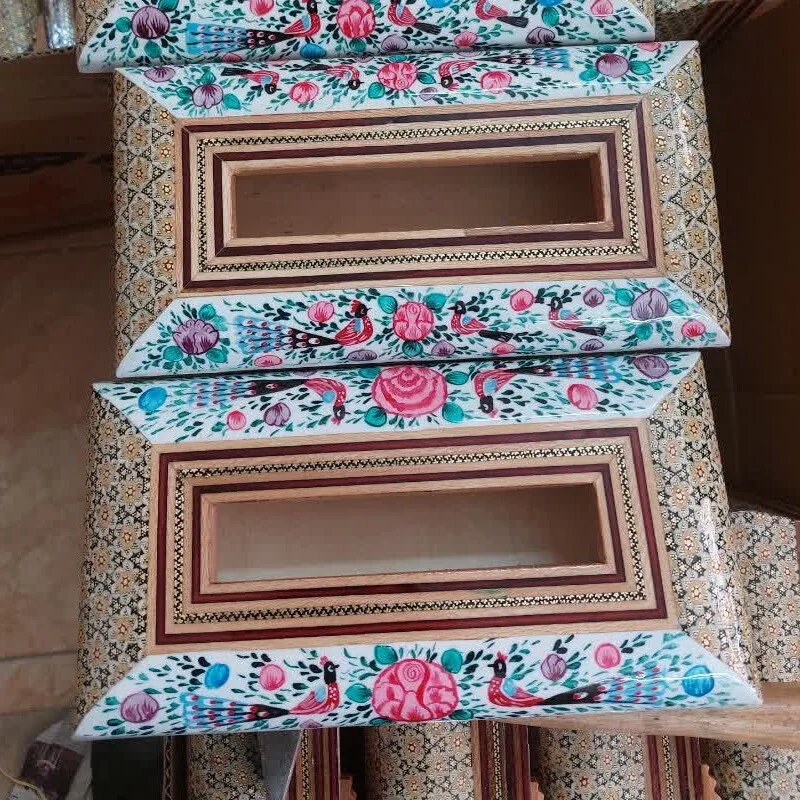 جادستمال کاغذی خاتم با نقاشی مینیاتوری گلمرغی - Image 11