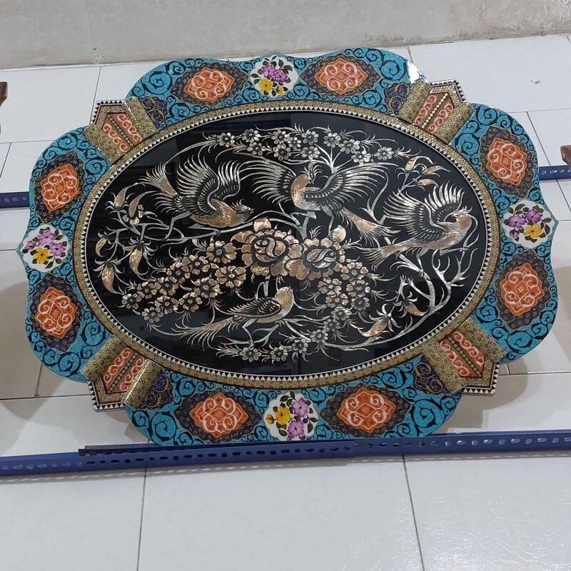 تابلوی خاتم دالبری وپلاک مسی قلمزنی50در70 - Image 3