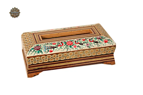 جادستمال کاغذی خاتم چوبی با نقاشی مینیاتوری گلمرغ - Image 2