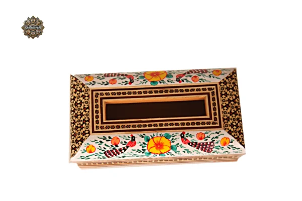 جادستمال کاغذی خاتم چوبی با نقاشی مینیاتوری گلمرغ - Image 3